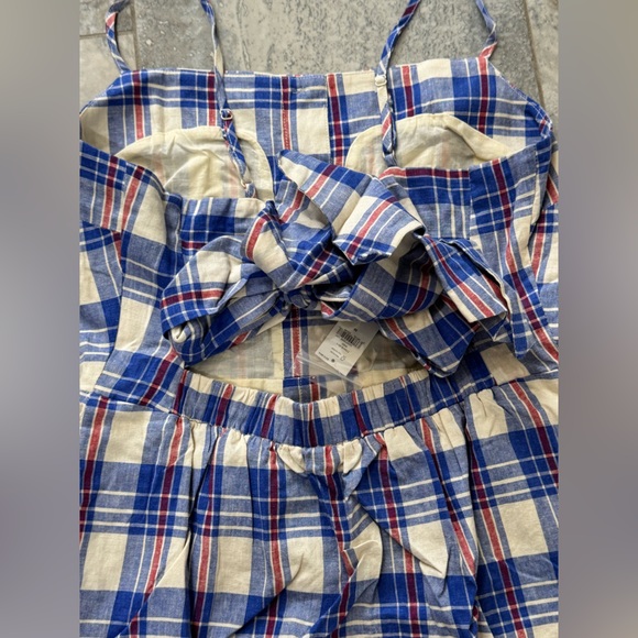 GAP Blue and Red Plaid Button-Down Dress Linen Blend - Picture 4 of 6